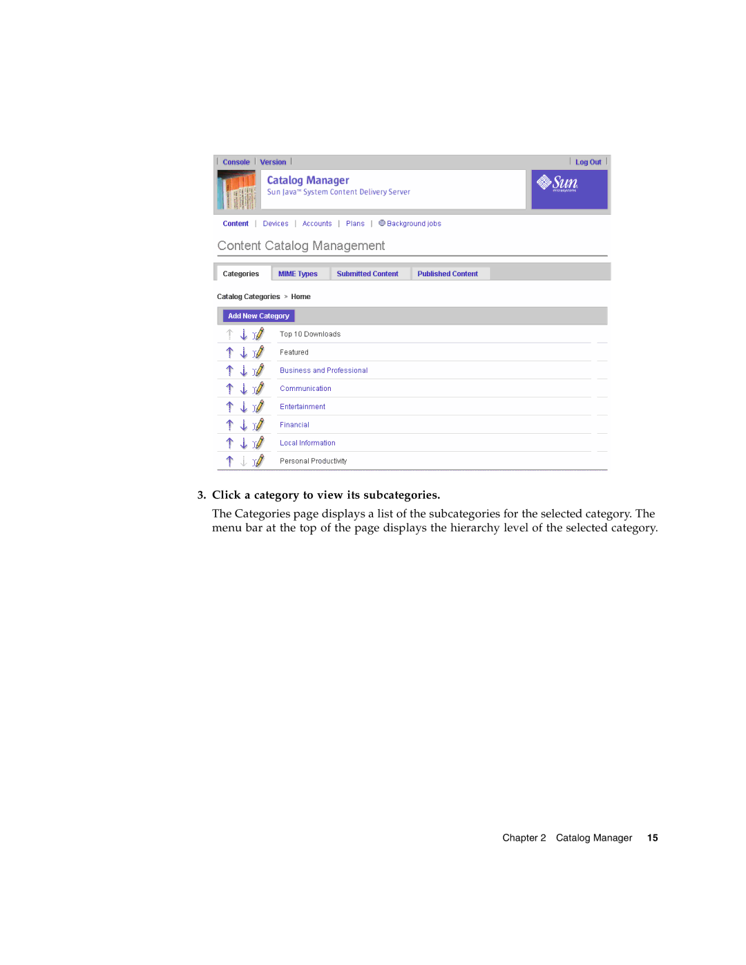 Sun Microsystems 5 manual Click a category to view its subcategories 