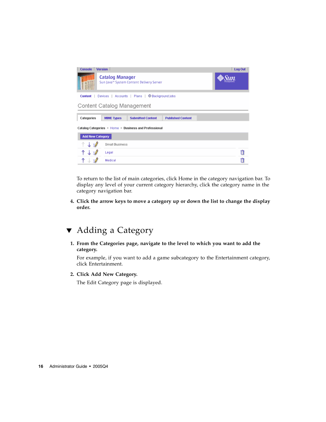 Sun Microsystems 5 manual Adding a Category, Click Add New Category 