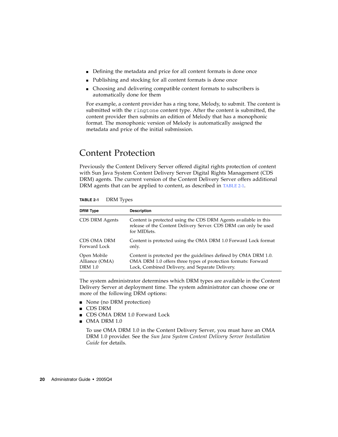 Sun Microsystems 5 manual Content Protection, Cds Oma Drm 