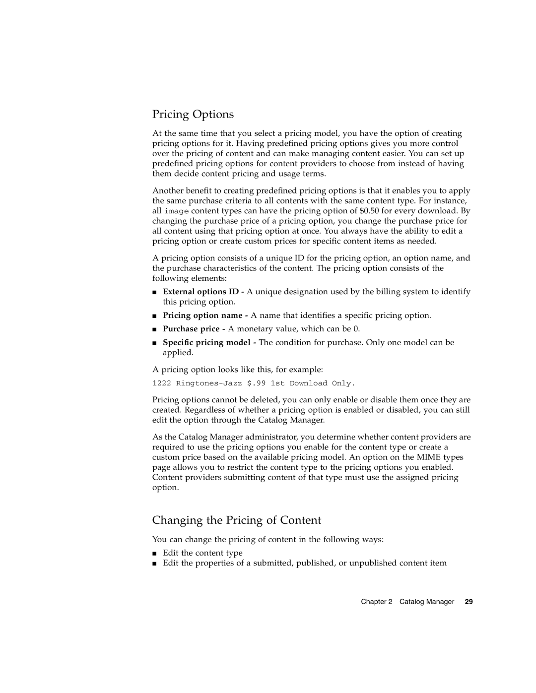 Sun Microsystems 5 manual Pricing Options, Changing the Pricing of Content 