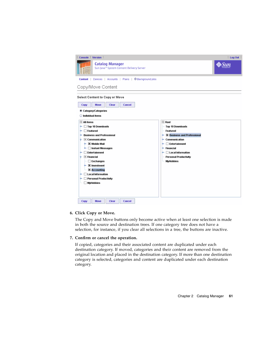 Sun Microsystems 5 manual Click Copy or Move, Confirm or cancel the operation 