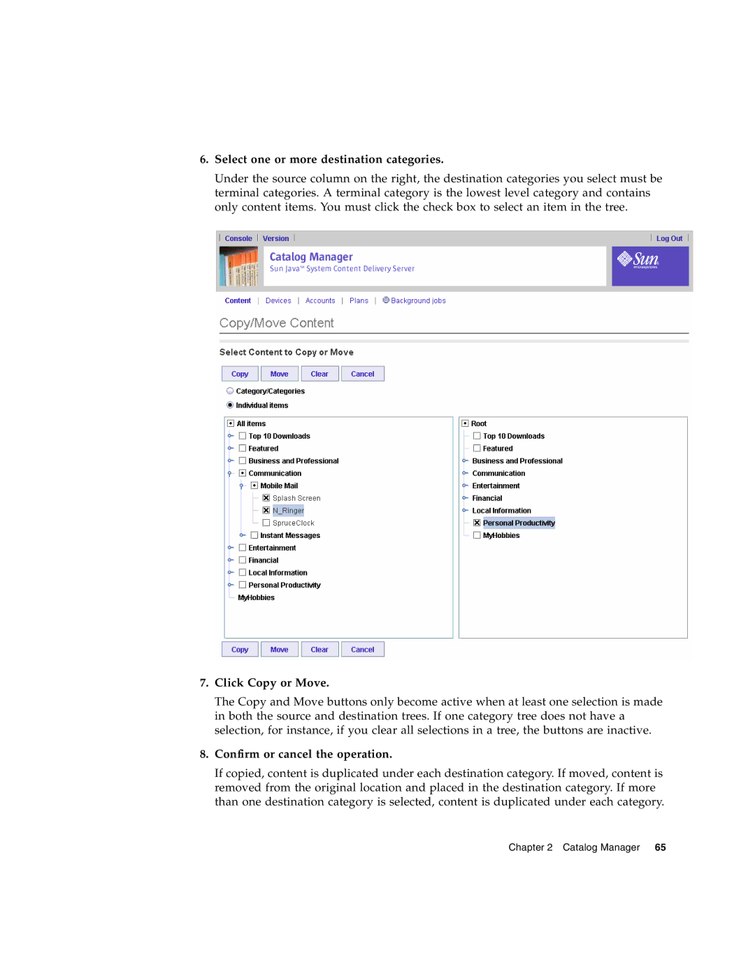 Sun Microsystems 5 manual Select one or more destination categories 