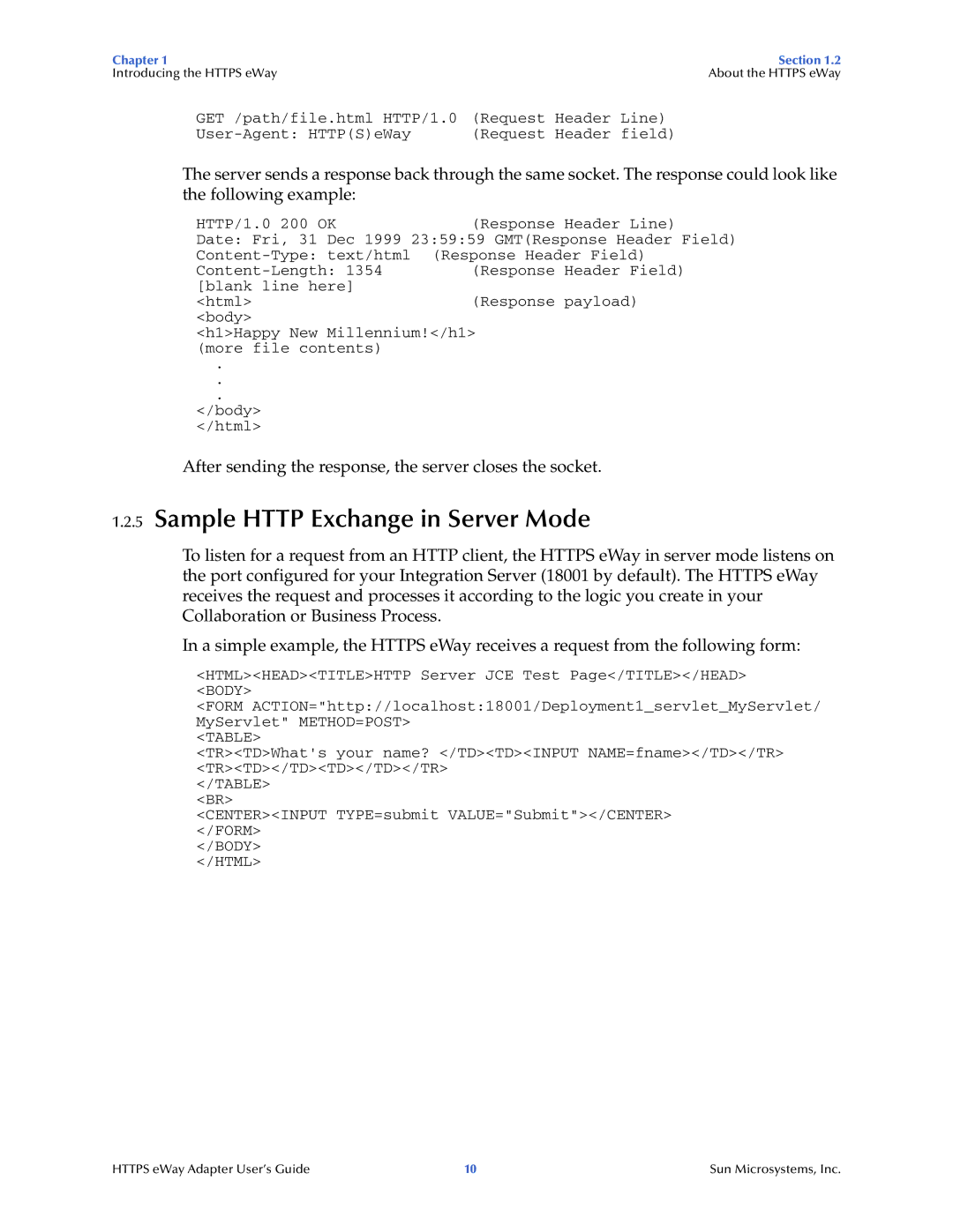 Sun Microsystems 5.1.1 manual Sample Http Exchange in Server Mode, Body Html 