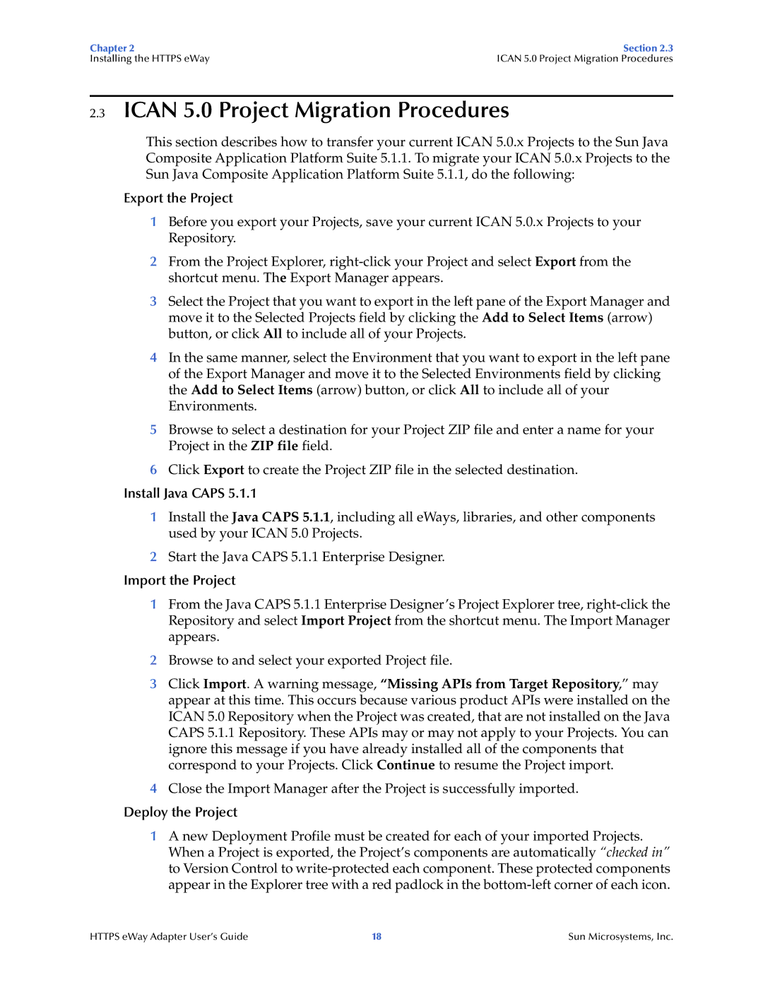 Sun Microsystems 5.1.1 Ican 5.0 Project Migration Procedures, Export the Project, Install Java Caps, Import the Project 