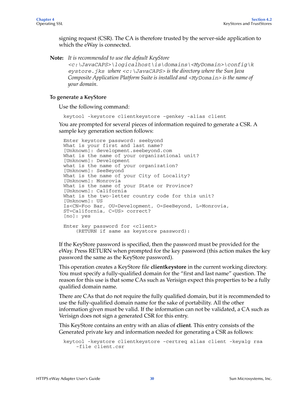 Sun Microsystems 5.1.1 manual To generate a KeyStore 