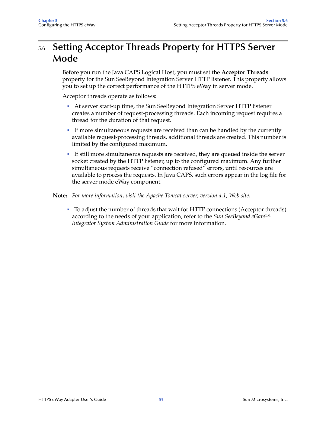 Sun Microsystems 5.1.1 manual Setting Acceptor Threads Property for Https Server Mode 