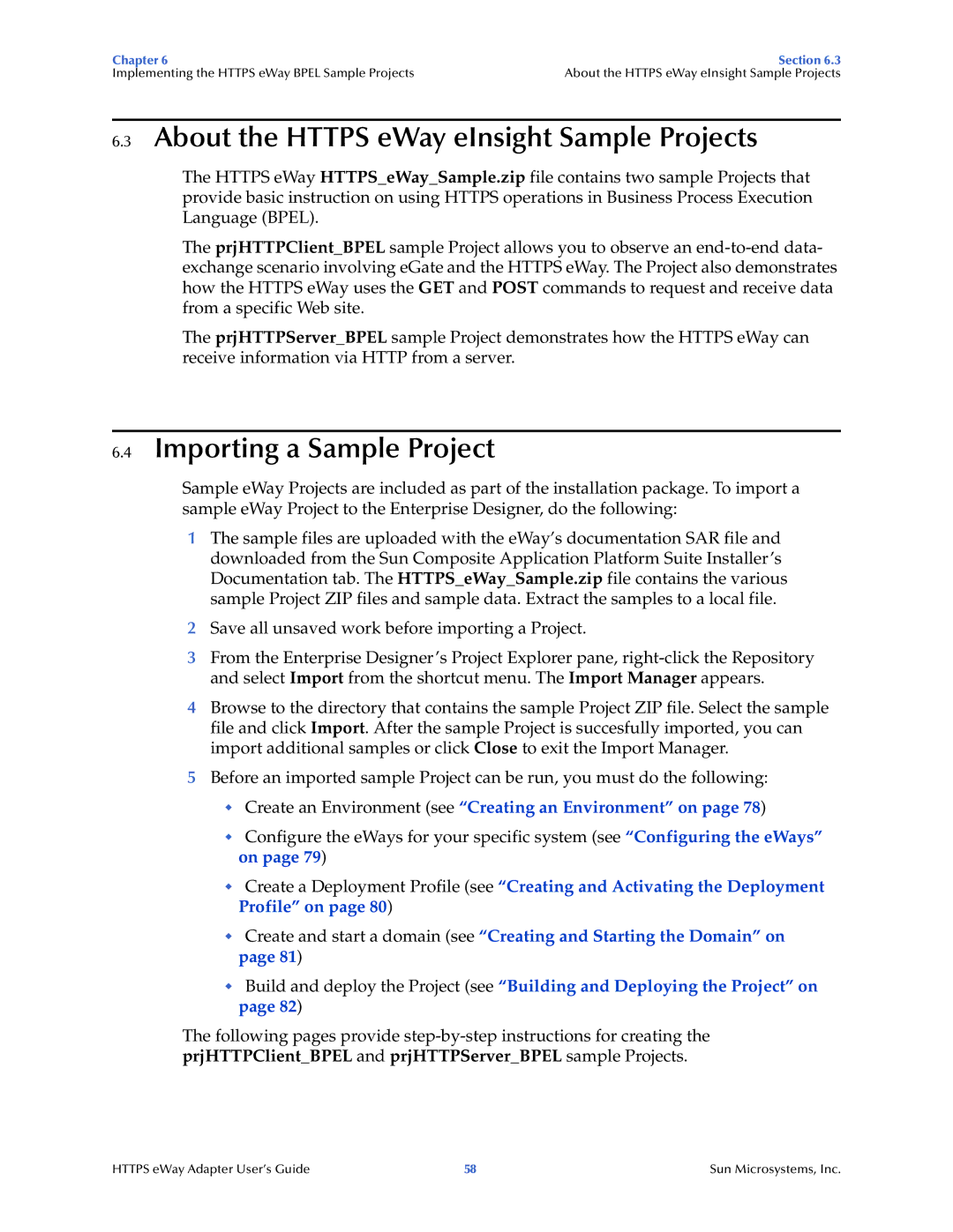 Sun Microsystems 5.1.1 manual About the Https eWay eInsight Sample Projects, Importing a Sample Project 