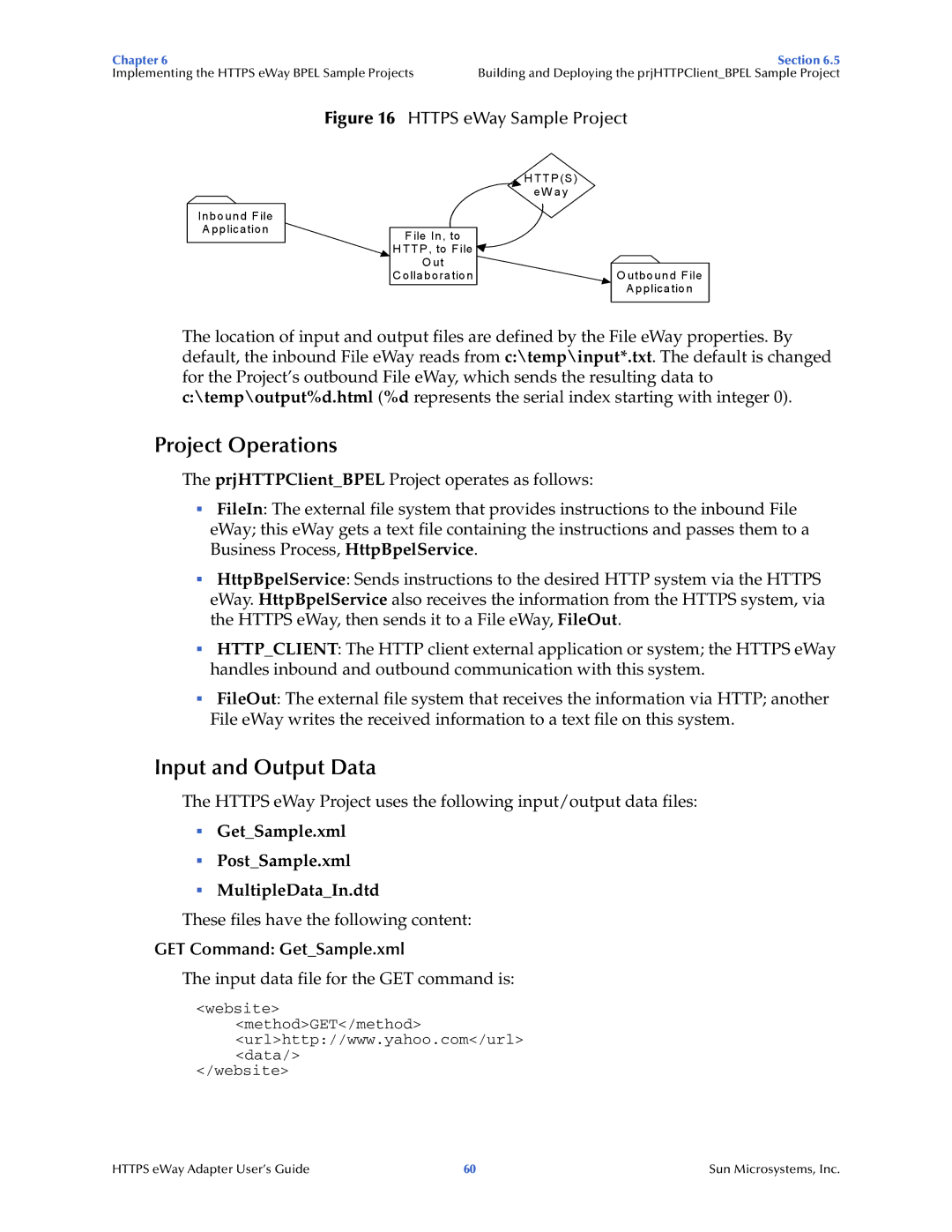 Sun Microsystems 5.1.1 manual Project Operations, Input and Output Data, GET Command GetSample.xml 