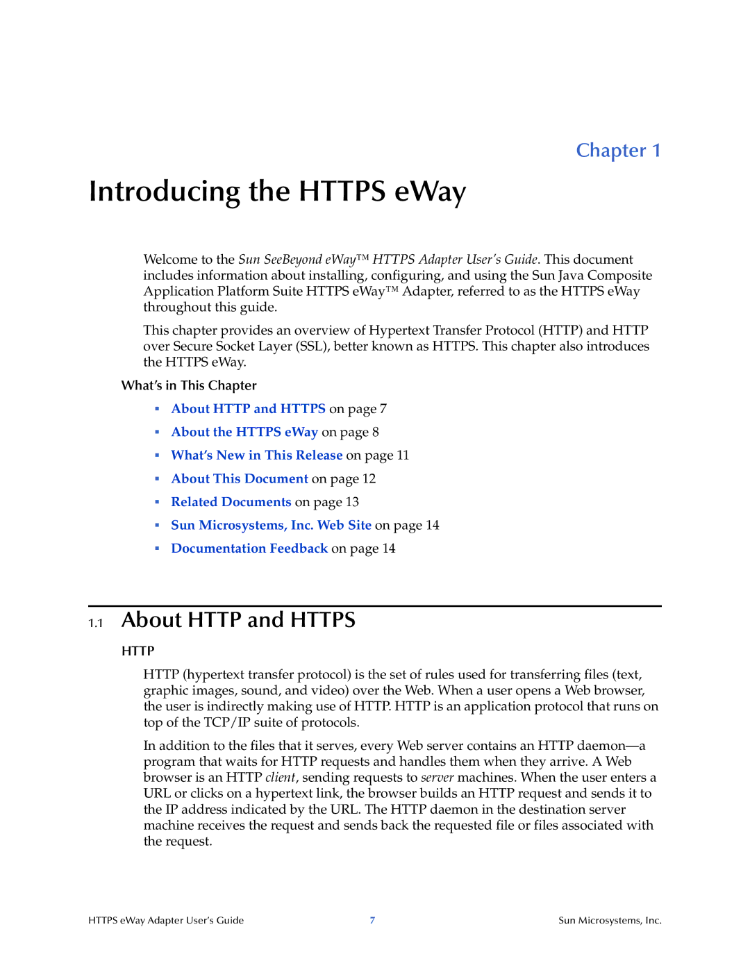 Sun Microsystems 5.1.1 manual About Http and Https, What’s in This Chapter 