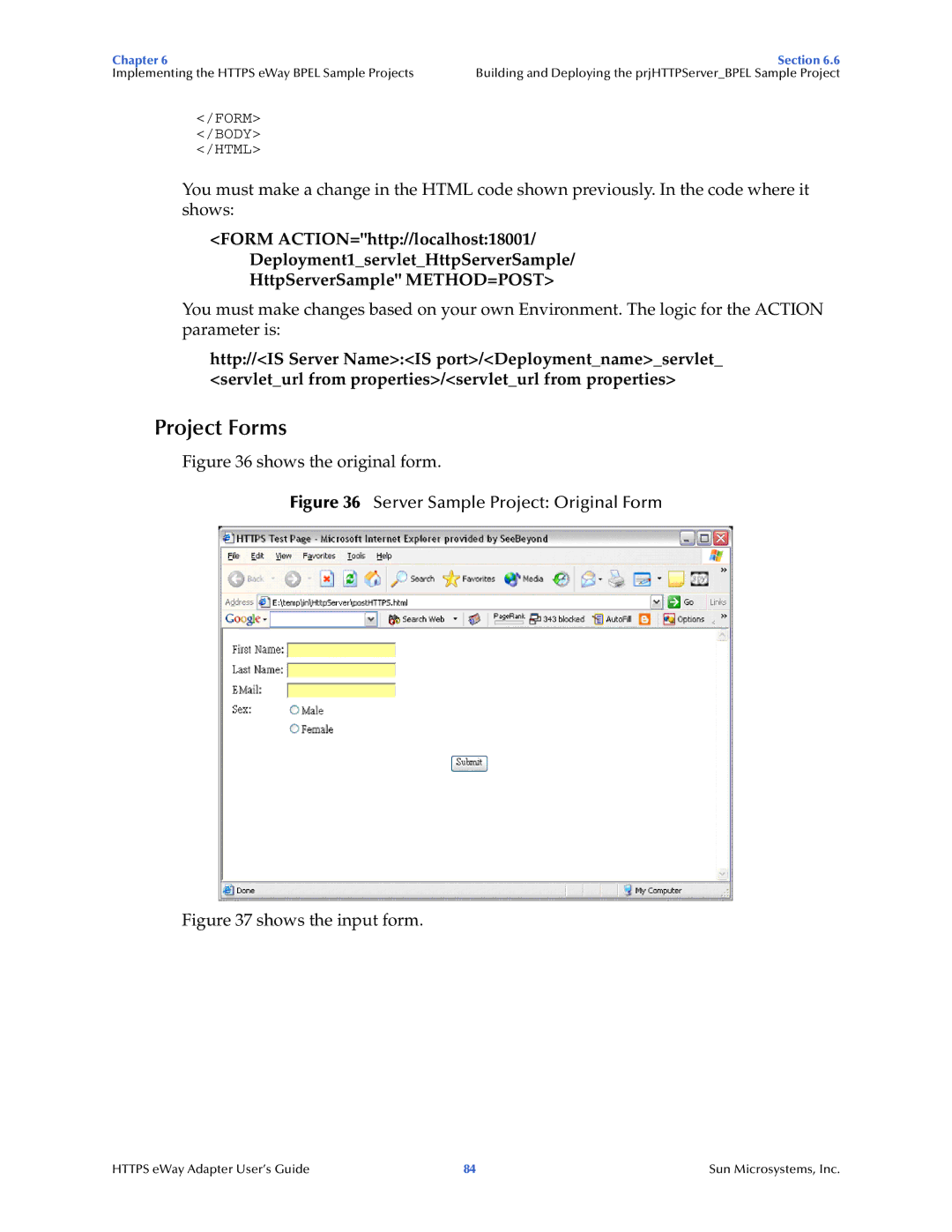 Sun Microsystems 5.1.1 manual Project Forms, Server Sample Project Original Form 