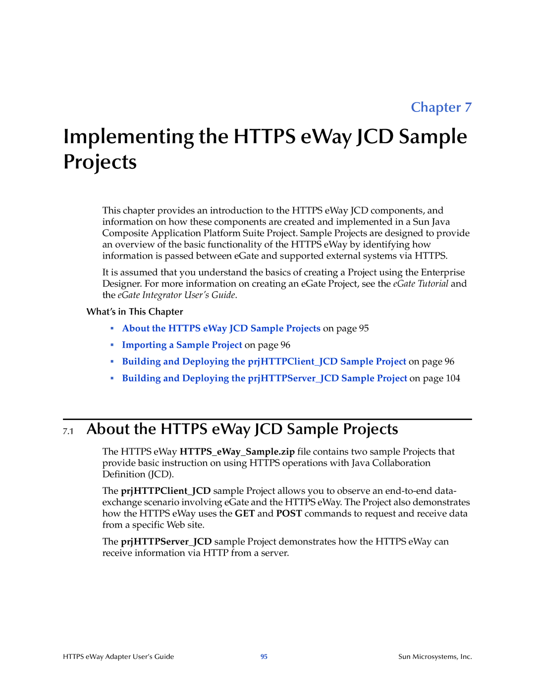 Sun Microsystems 5.1.1 manual Implementing the Https eWay JCD Sample Projects, About the Https eWay JCD Sample Projects 