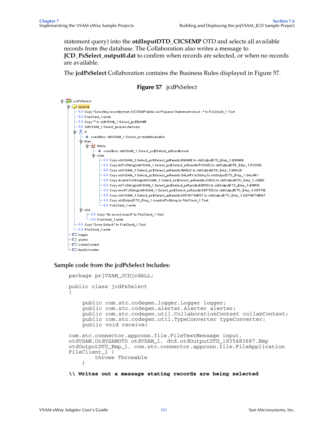 Sun Microsystems 5.1.3 manual JcdPsSelect, Sample code from the jcdPsSelect Includes 