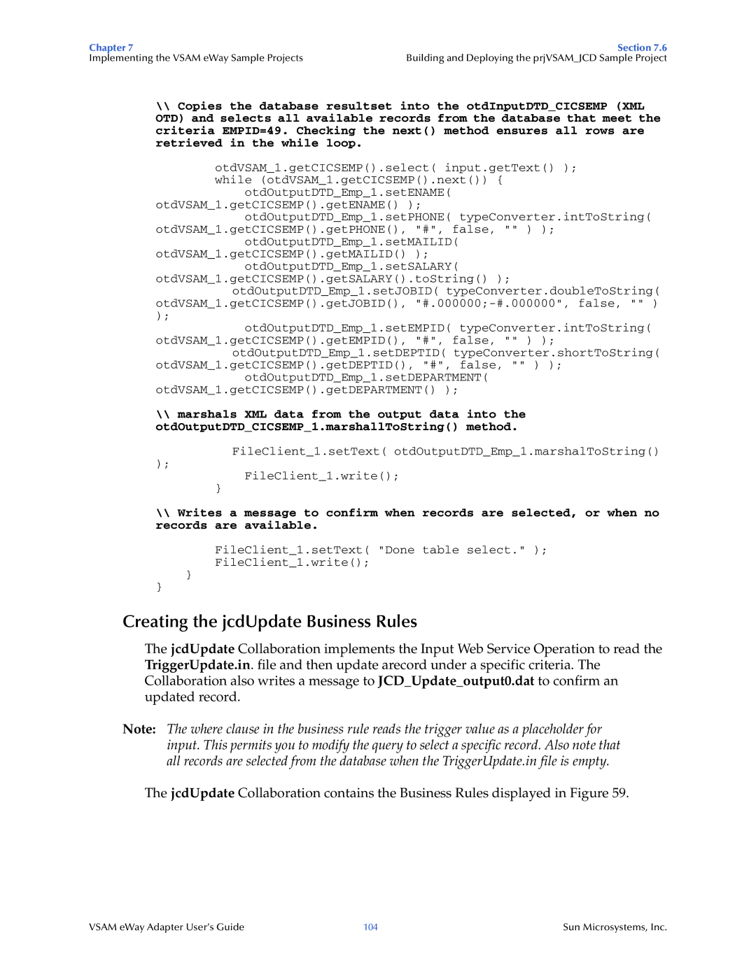 Sun Microsystems 5.1.3 manual Creating the jcdUpdate Business Rules 