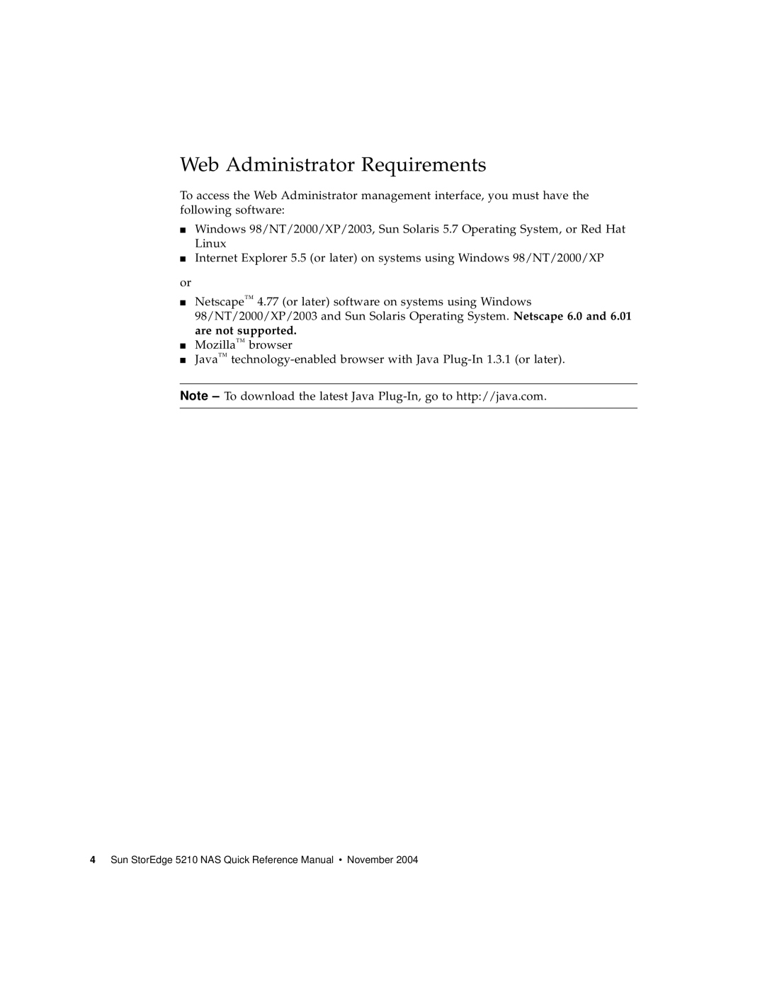 Sun Microsystems 5210 NAS manual Web Administrator Requirements 