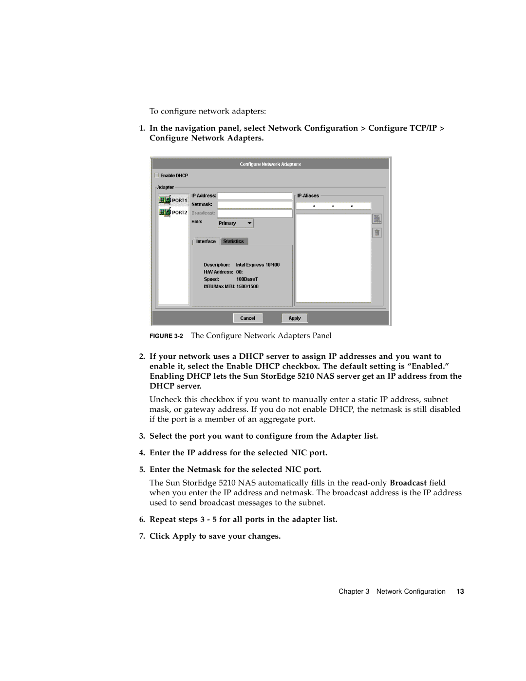 Sun Microsystems 5210 NAS manual To configure network adapters 