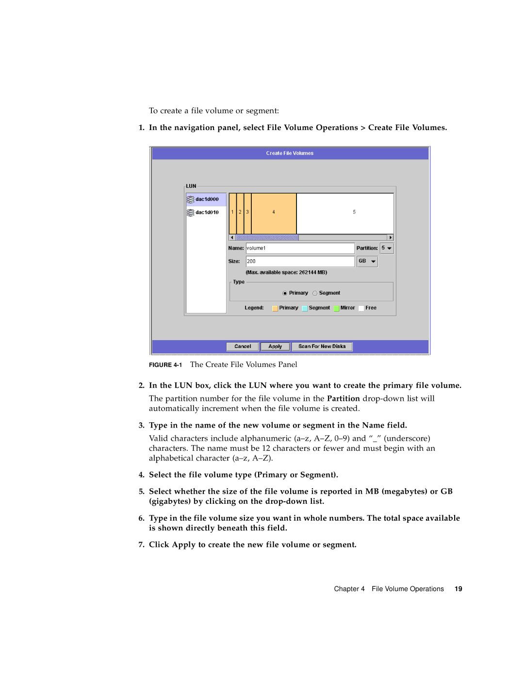 Sun Microsystems 5210 NAS manual To create a file volume or segment 