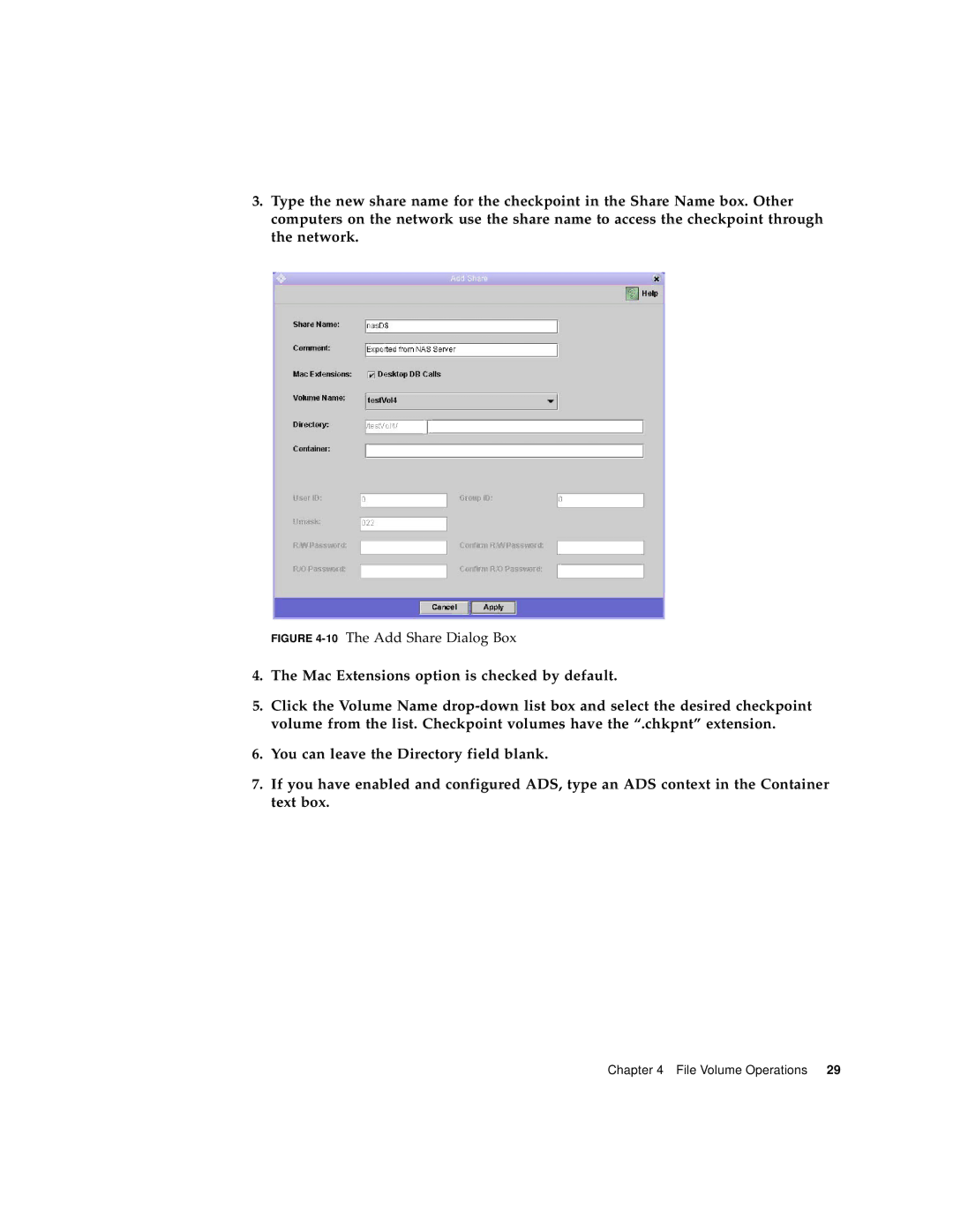 Sun Microsystems 5210 NAS manual 10The Add Share Dialog Box 