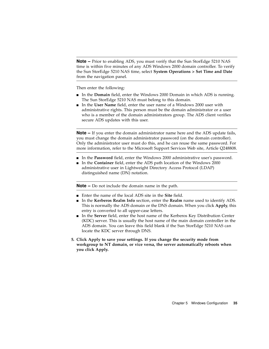 Sun Microsystems 5210 NAS manual Windows Configuration 