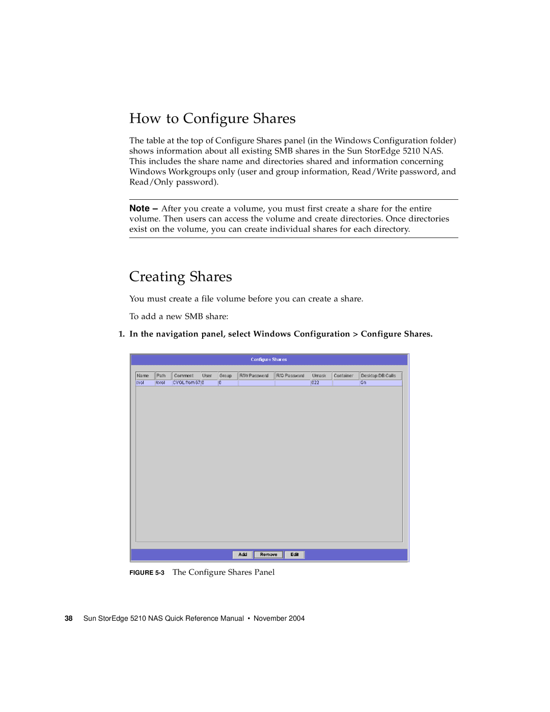 Sun Microsystems 5210 NAS manual How to Configure Shares, Creating Shares 