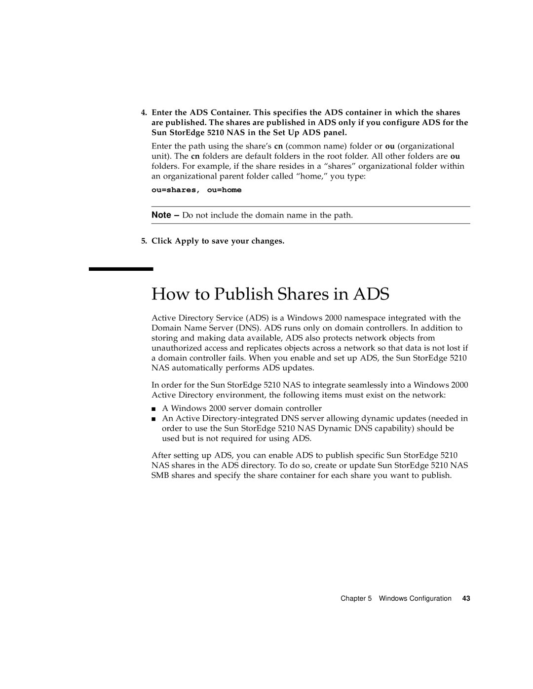 Sun Microsystems 5210 NAS manual How to Publish Shares in ADS 