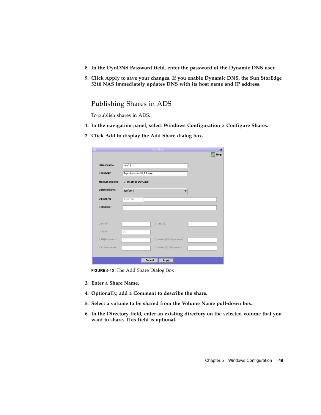 Sun Microsystems 5210 NAS manual Publishing Shares in ADS 