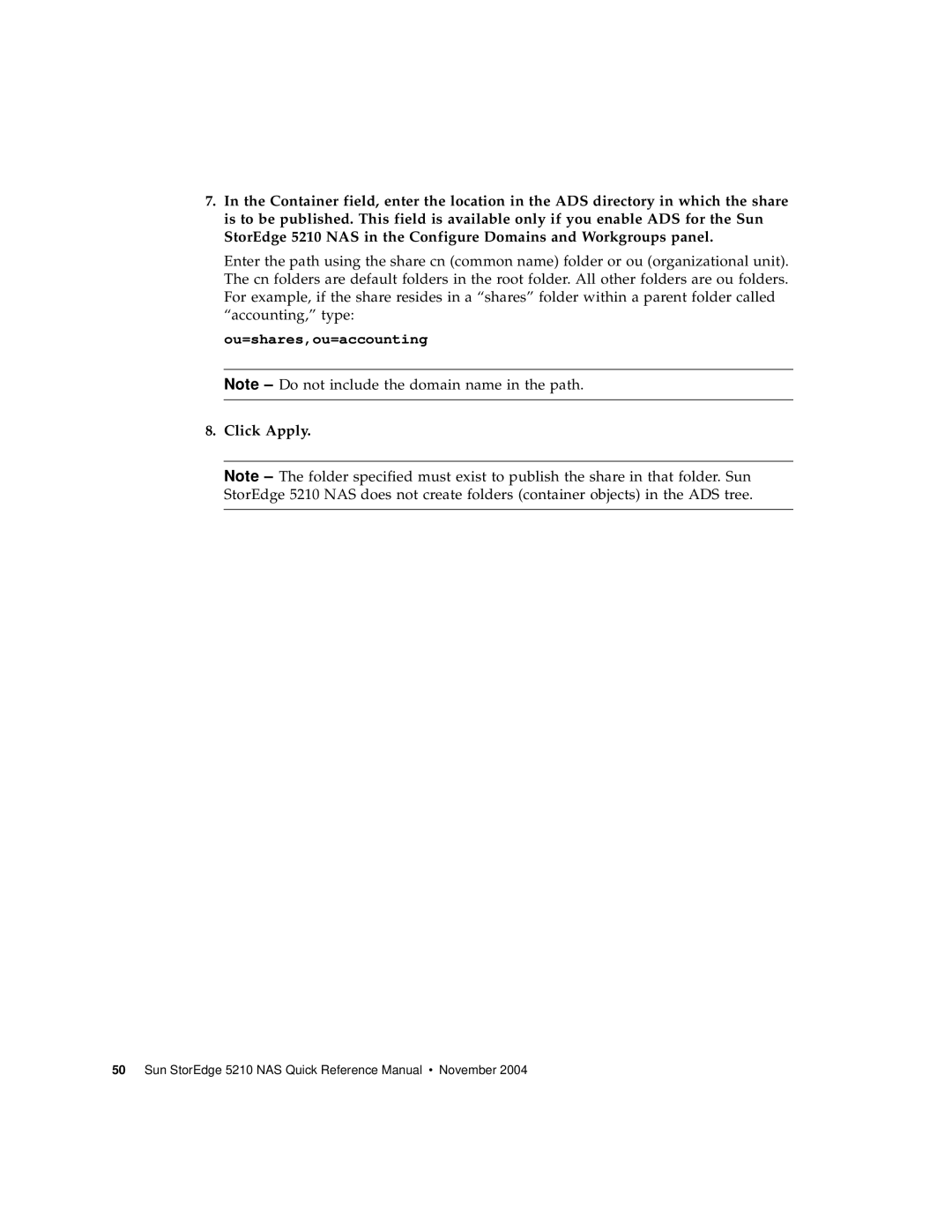 Sun Microsystems 5210 NAS manual Click Apply 