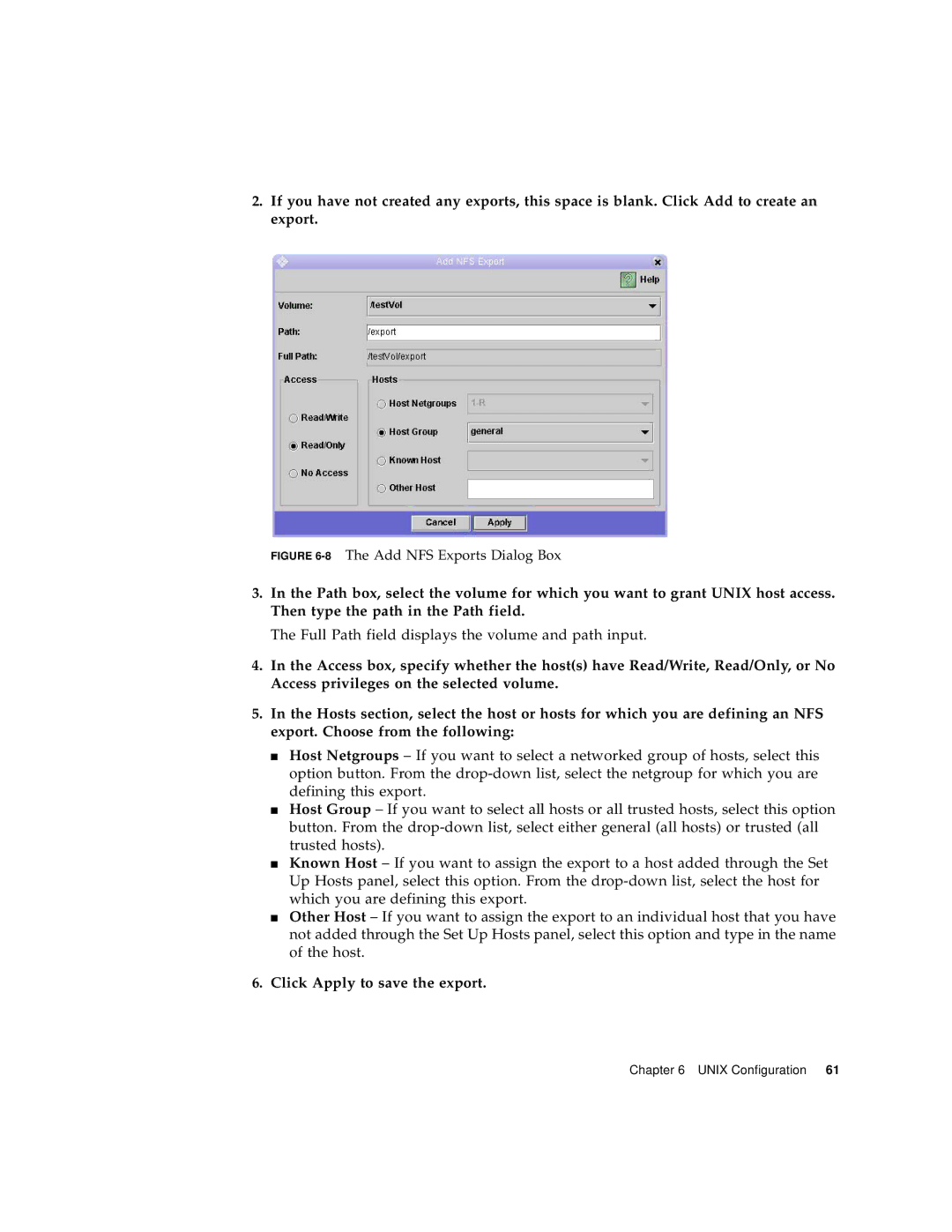 Sun Microsystems 5210 NAS manual Click Apply to save the export 