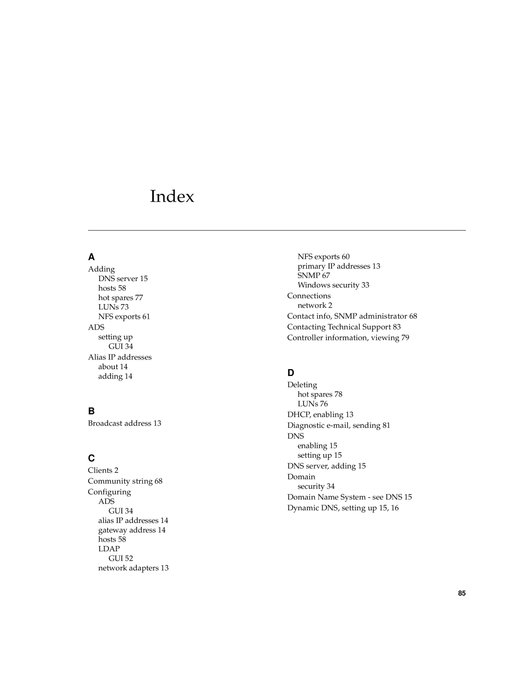 Sun Microsystems 5210 NAS manual Index, Ldap GUI 