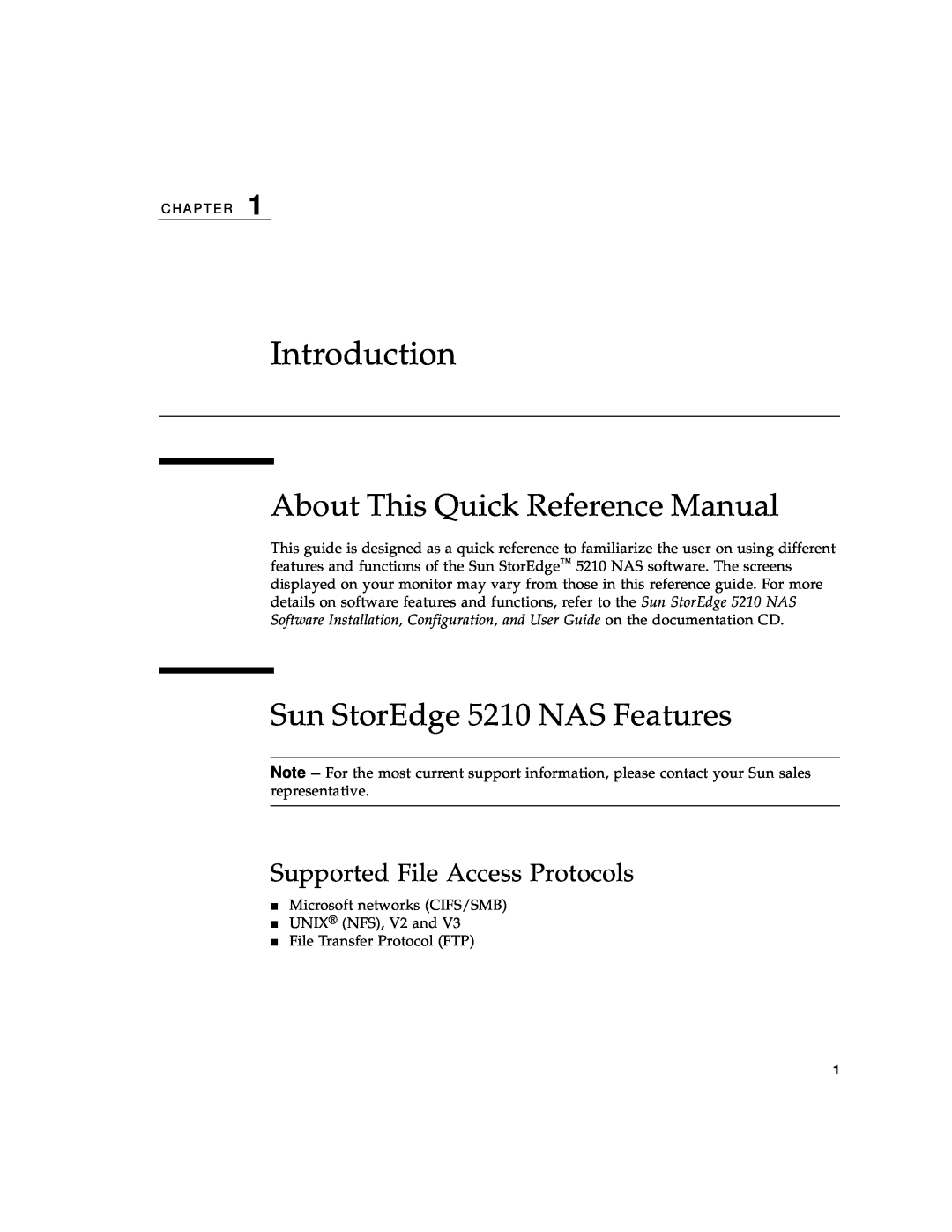 Sun Microsystems manual Introduction, About This Quick Reference Manual, Sun StorEdge 5210 NAS Features 