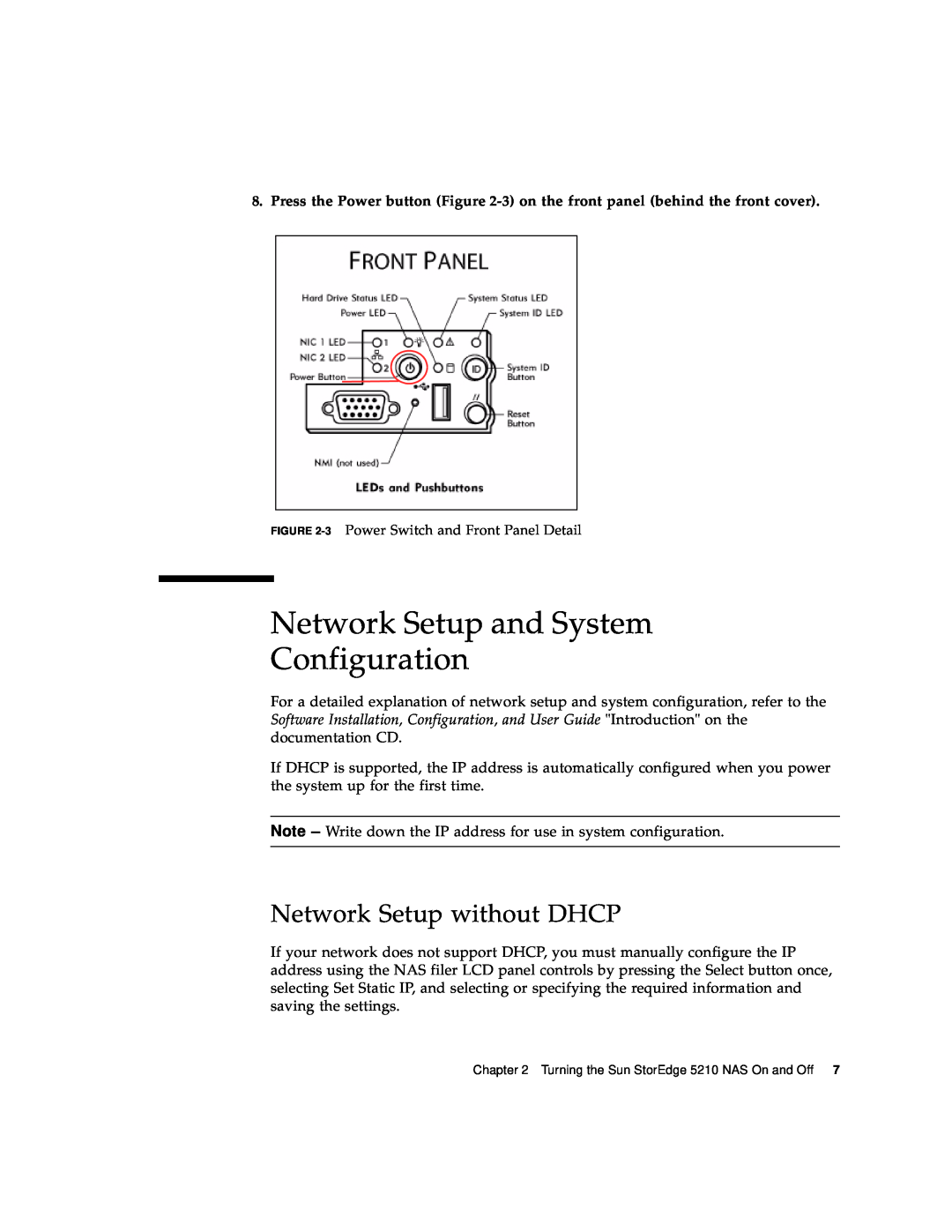 Sun Microsystems 5210 NAS manual Network Setup and System Configuration, Network Setup without DHCP 