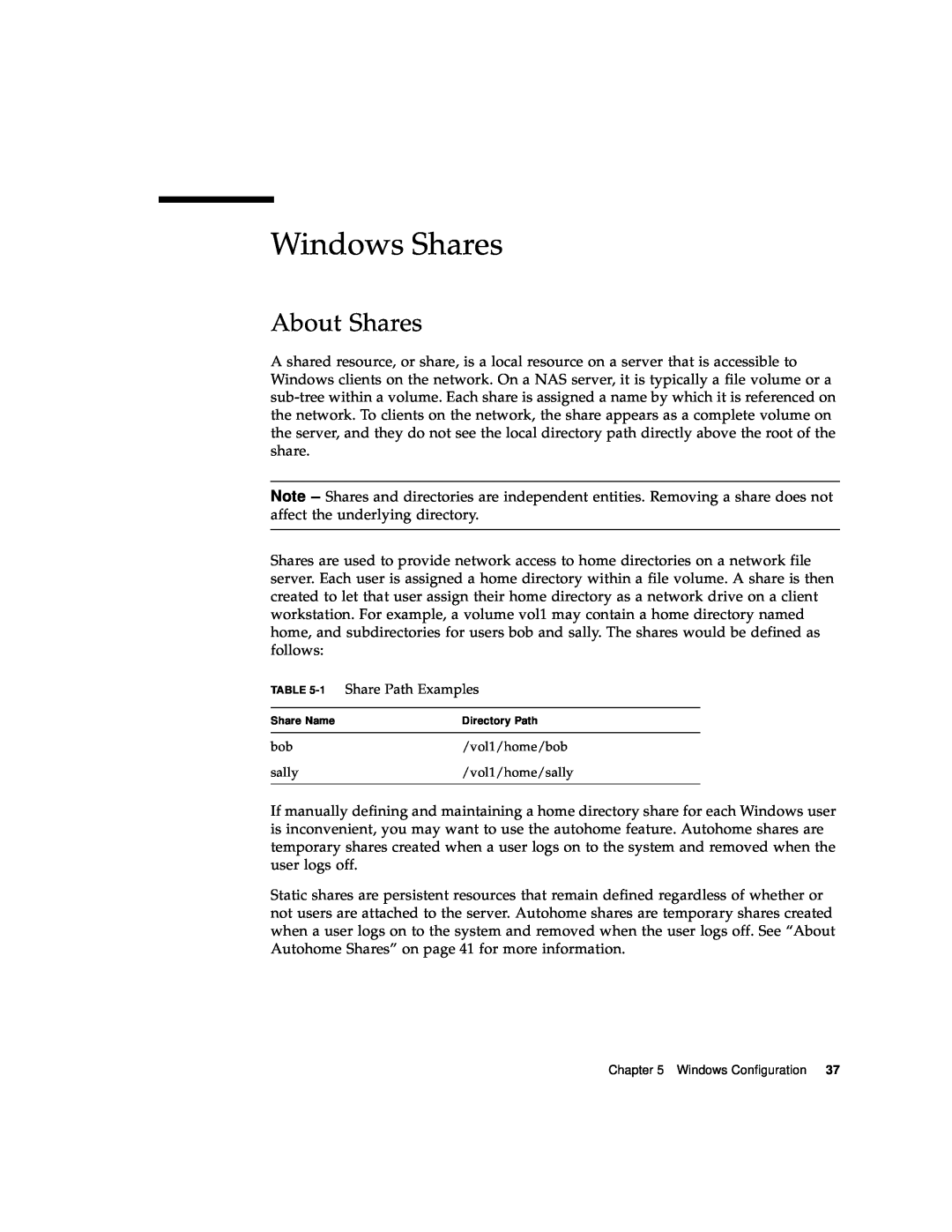 Sun Microsystems 5210 NAS manual Windows Shares, About Shares 
