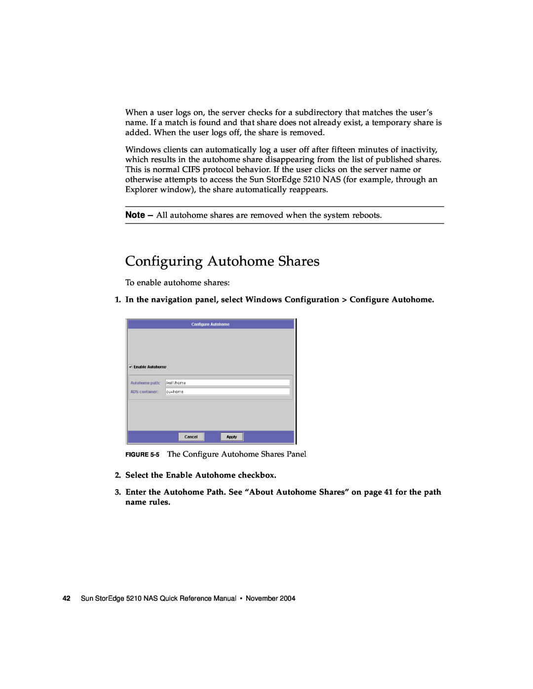 Sun Microsystems 5210 NAS manual Configuring Autohome Shares 