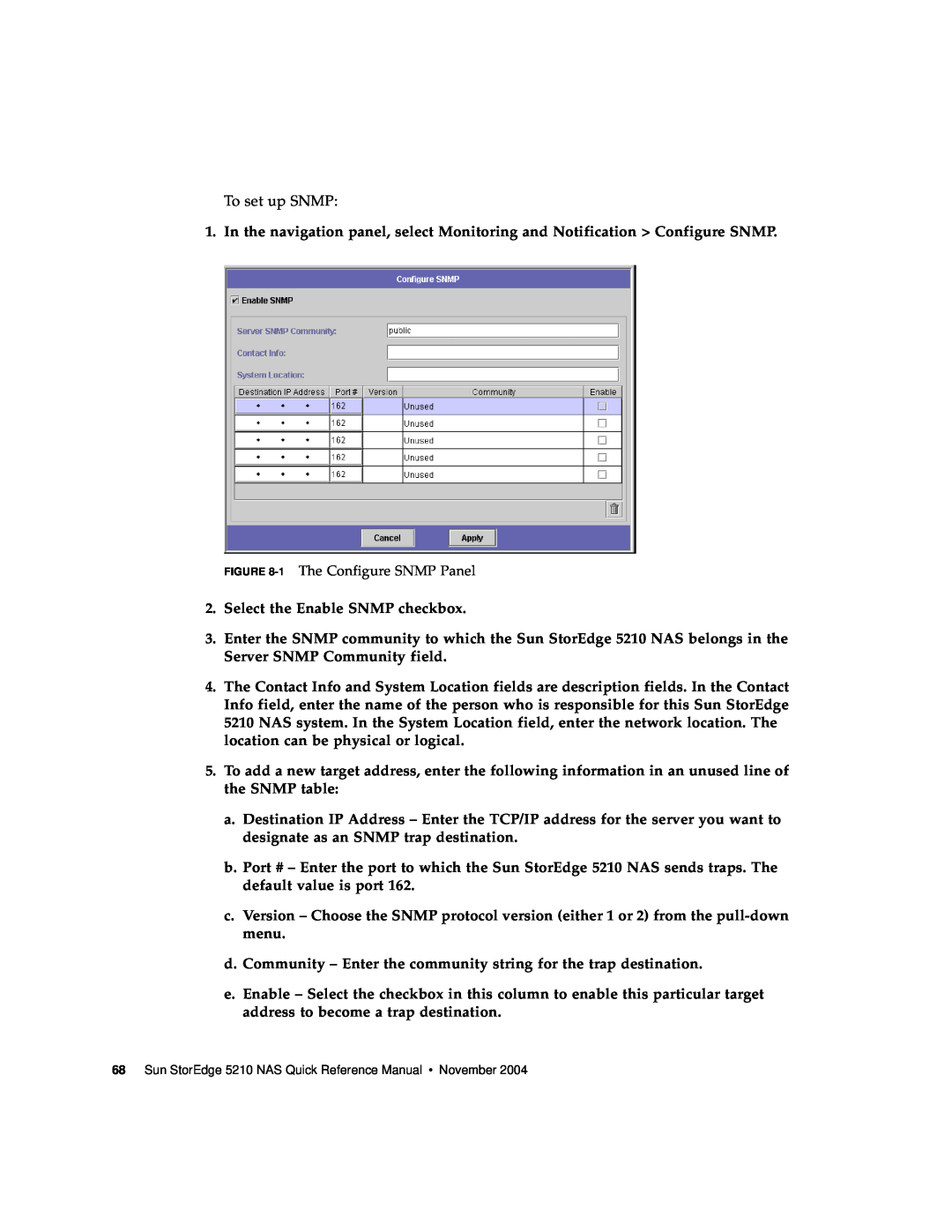 Sun Microsystems 5210 NAS manual Select the Enable SNMP checkbox 