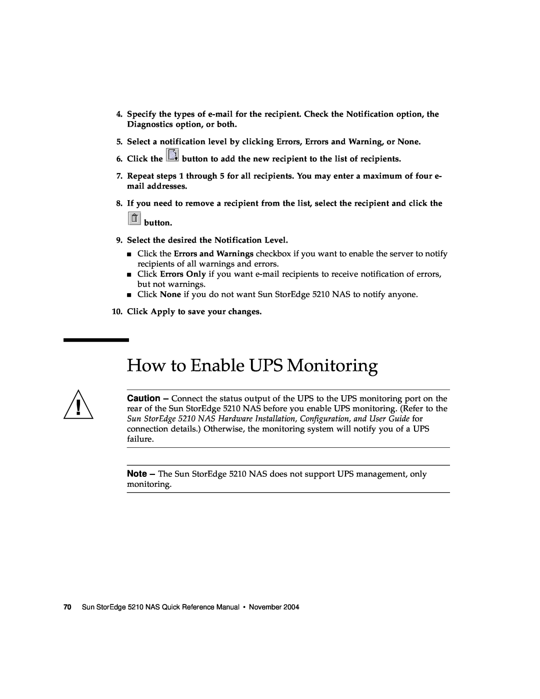 Sun Microsystems 5210 NAS manual How to Enable UPS Monitoring 