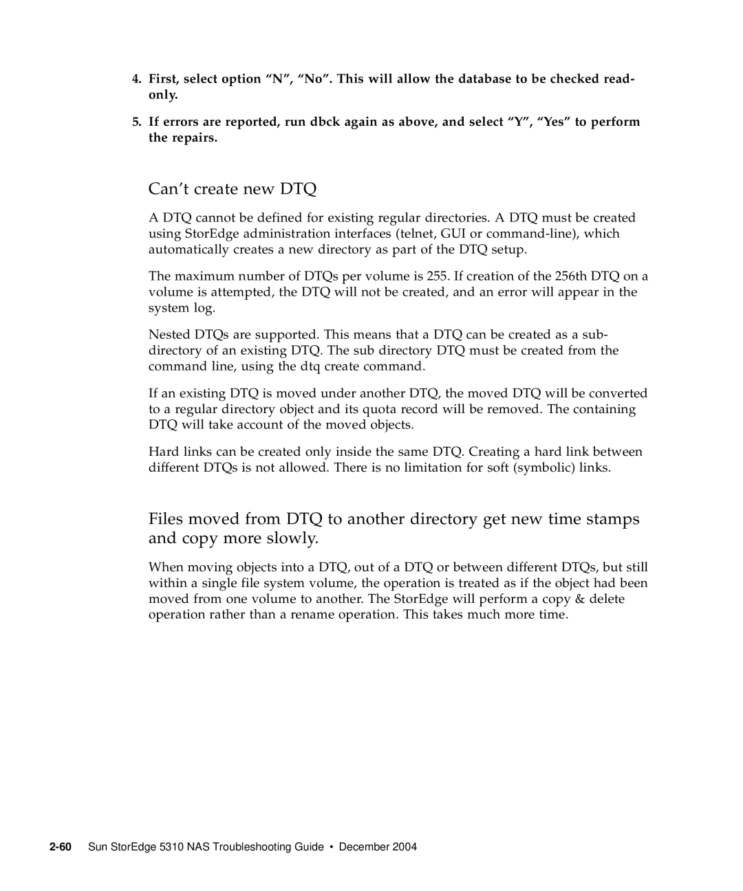 Sun Microsystems 5310 NAS manual Can’t create new DTQ 