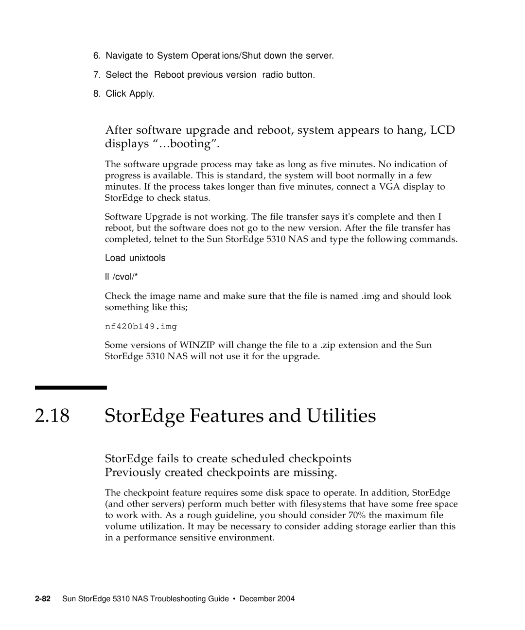 Sun Microsystems 5310 NAS manual StorEdge Features and Utilities, Load unixtools Ll /cvol 