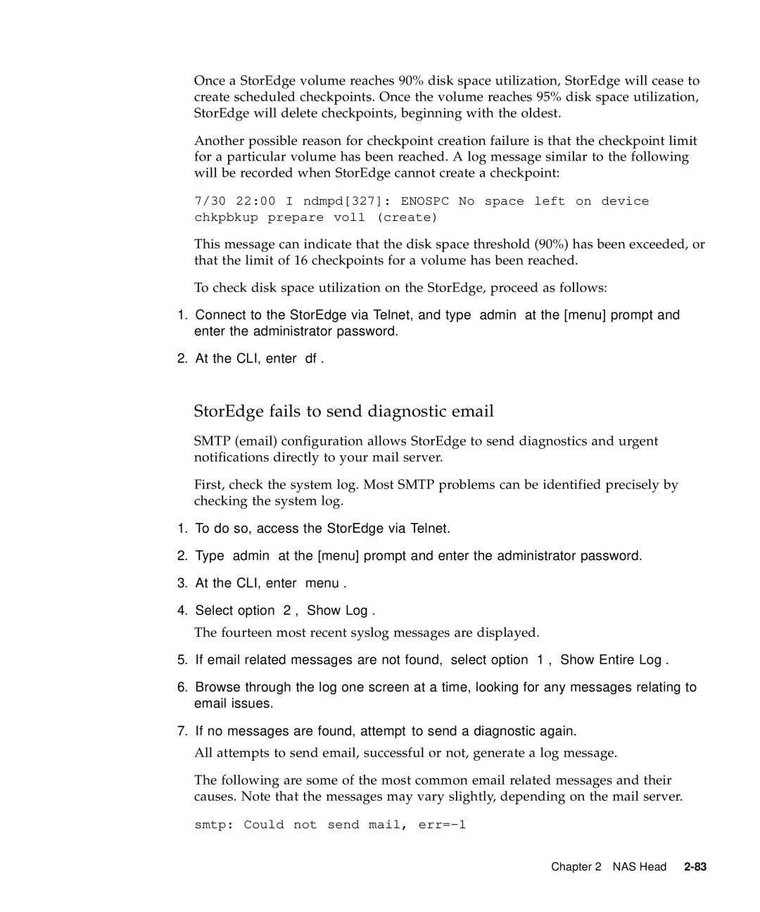 Sun Microsystems 5310 NAS manual StorEdge fails to send diagnostic email 