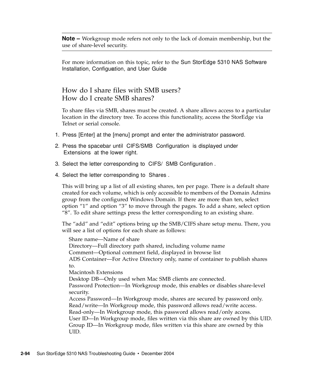 Sun Microsystems manual 94Sun StorEdge 5310 NAS Troubleshooting Guide December 