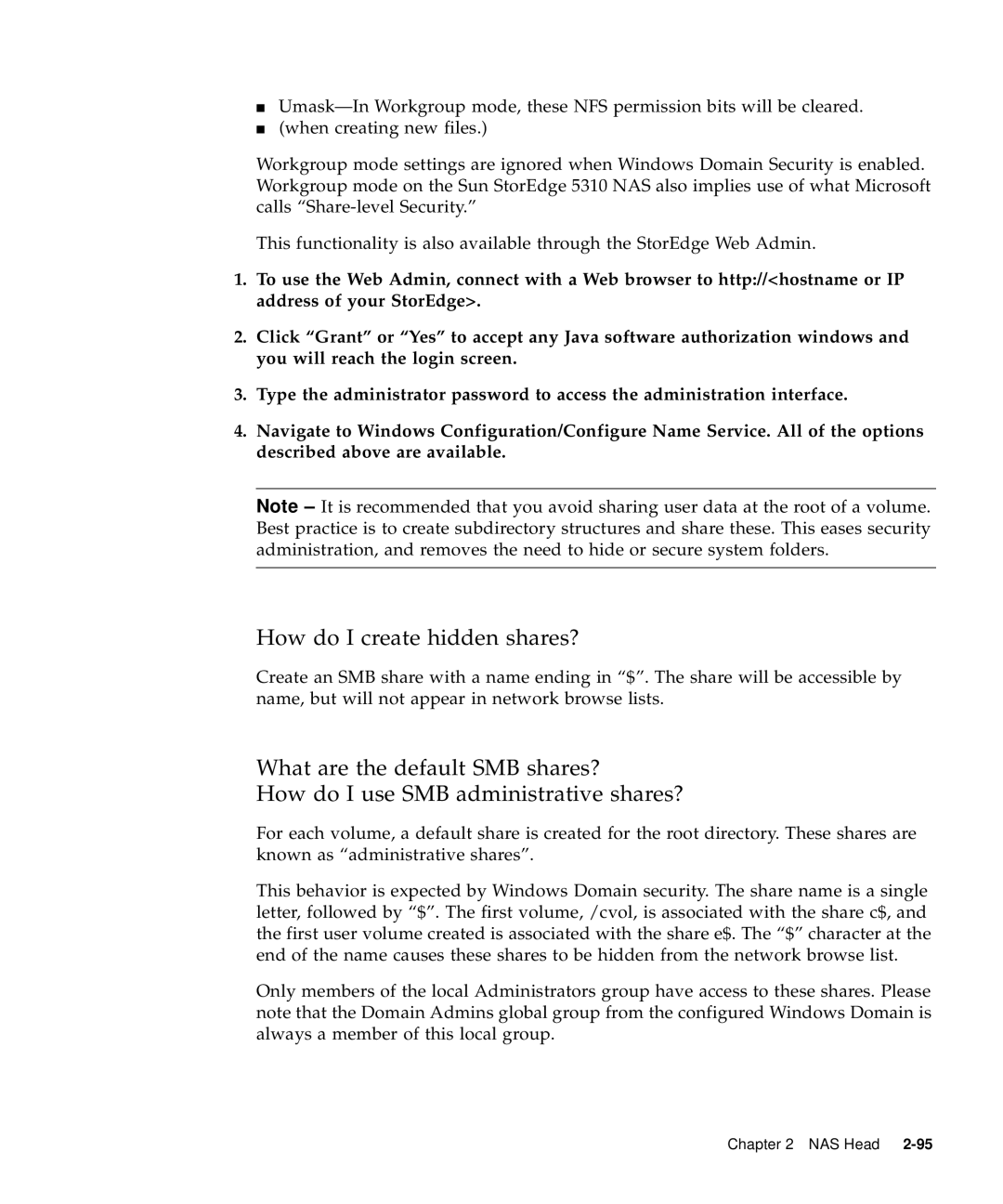 Sun Microsystems 5310 NAS manual How do I create hidden shares? 