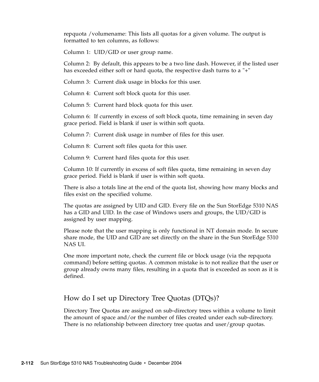 Sun Microsystems 5310 NAS manual How do I set up Directory Tree Quotas DTQs?, Nas Ui 