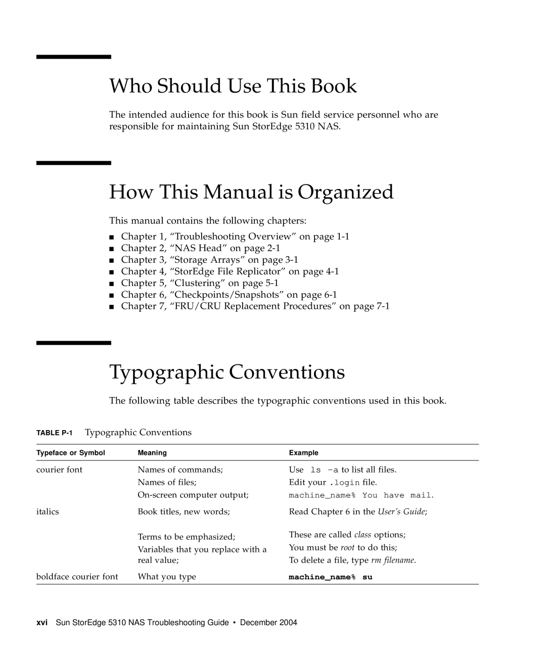 Sun Microsystems 5310 NAS manual Who Should Use This Book, How This Manual is Organized, Typographic Conventions 