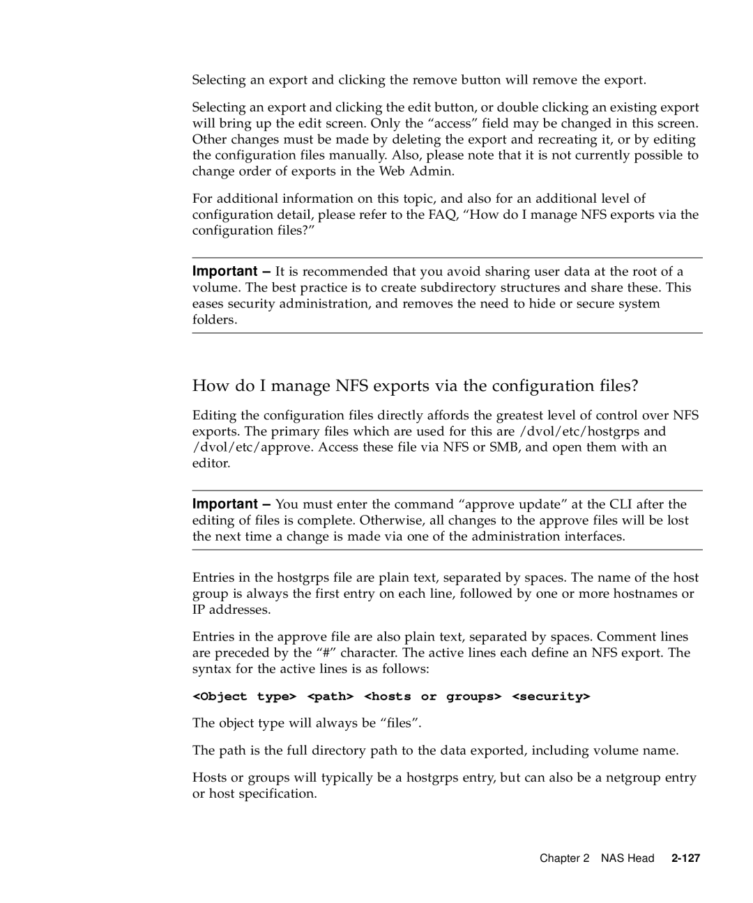 Sun Microsystems 5310 NAS manual How do I manage NFS exports via the configuration files? 