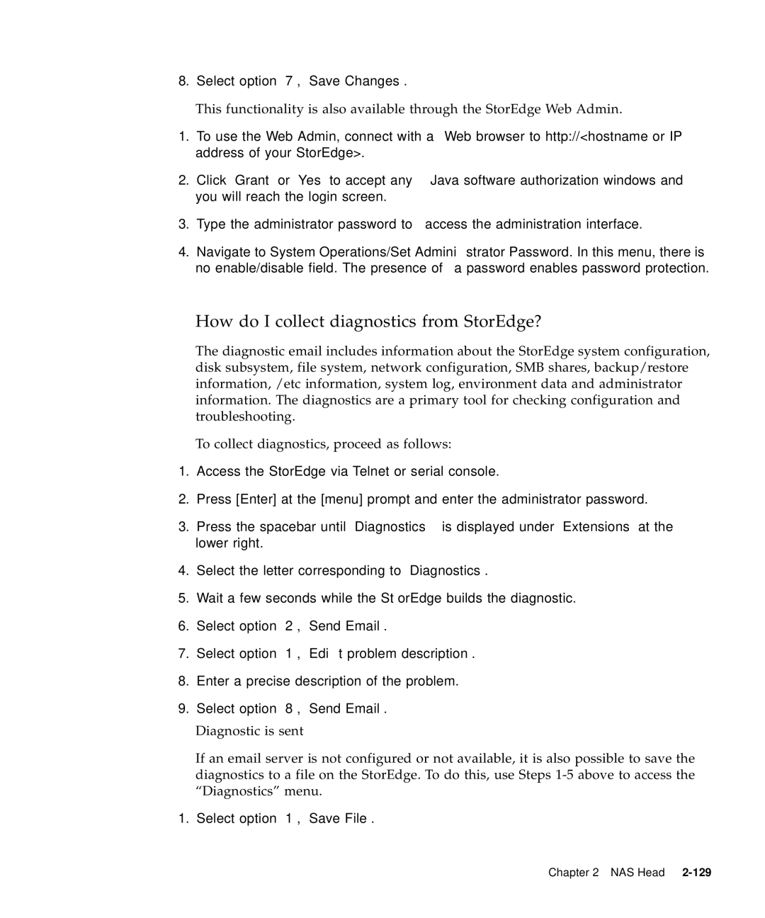 Sun Microsystems 5310 NAS manual How do I collect diagnostics from StorEdge? 