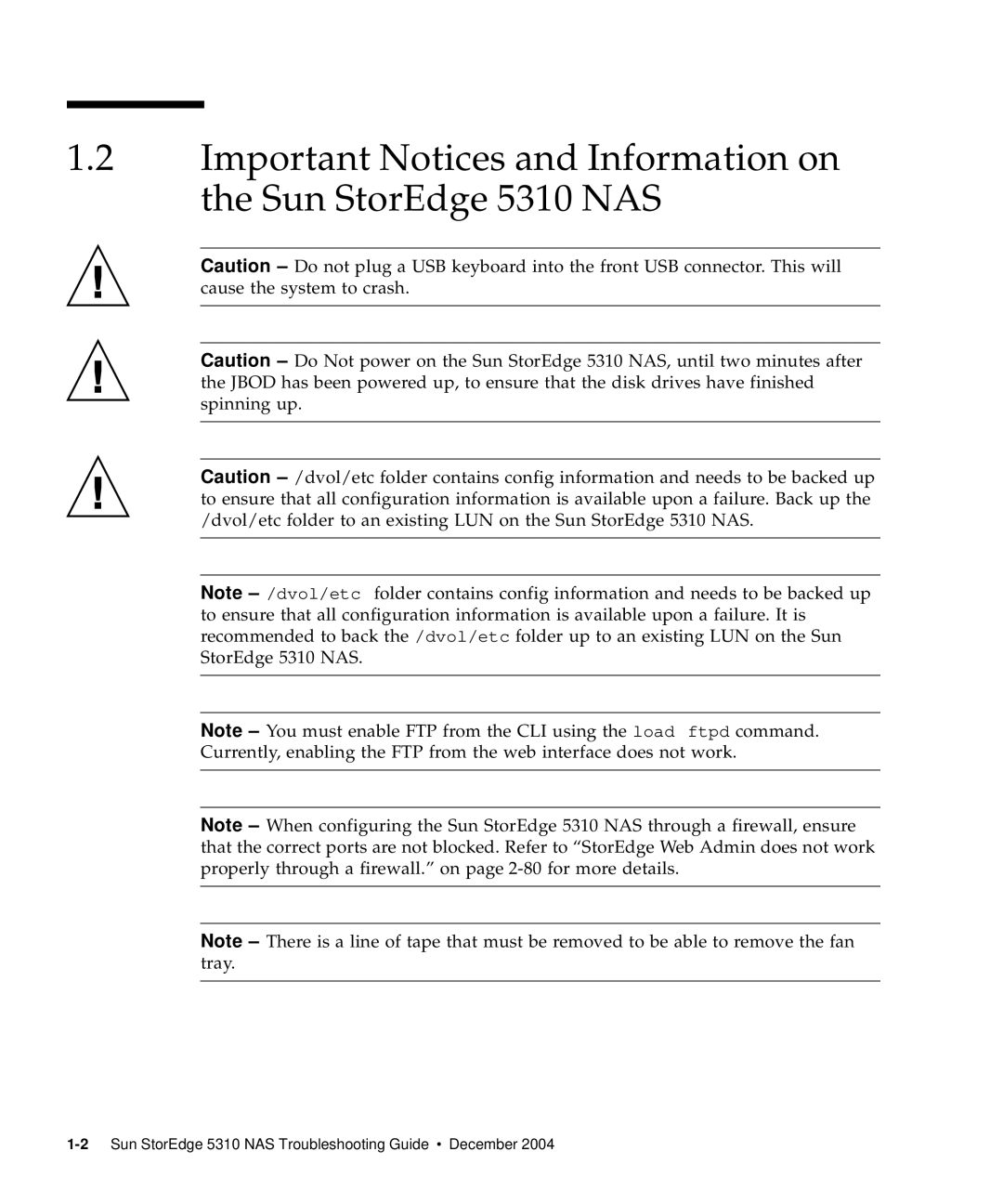 Sun Microsystems manual 2Sun StorEdge 5310 NAS Troubleshooting Guide December 