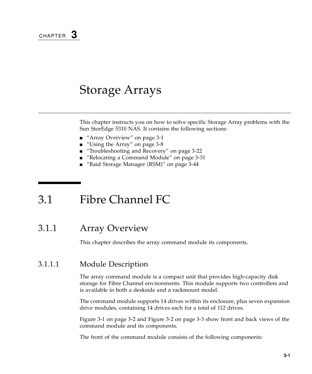 Sun Microsystems 5310 NAS manual Fibre Channel FC, Array Overview, Module Description 