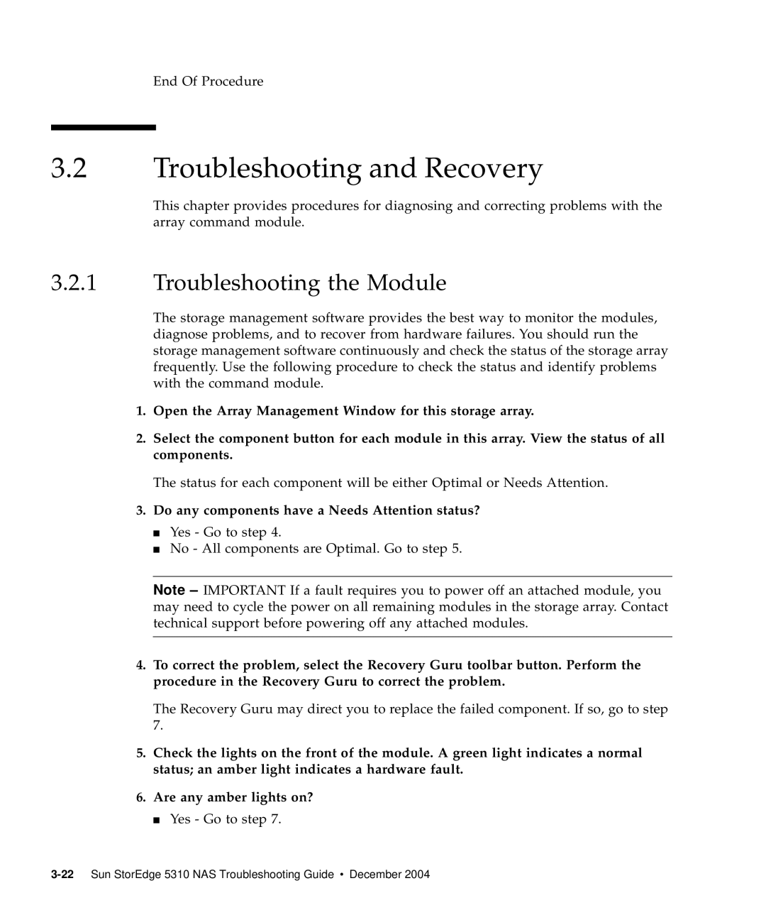 Sun Microsystems 5310 NAS manual Troubleshooting and Recovery, Troubleshooting the Module 