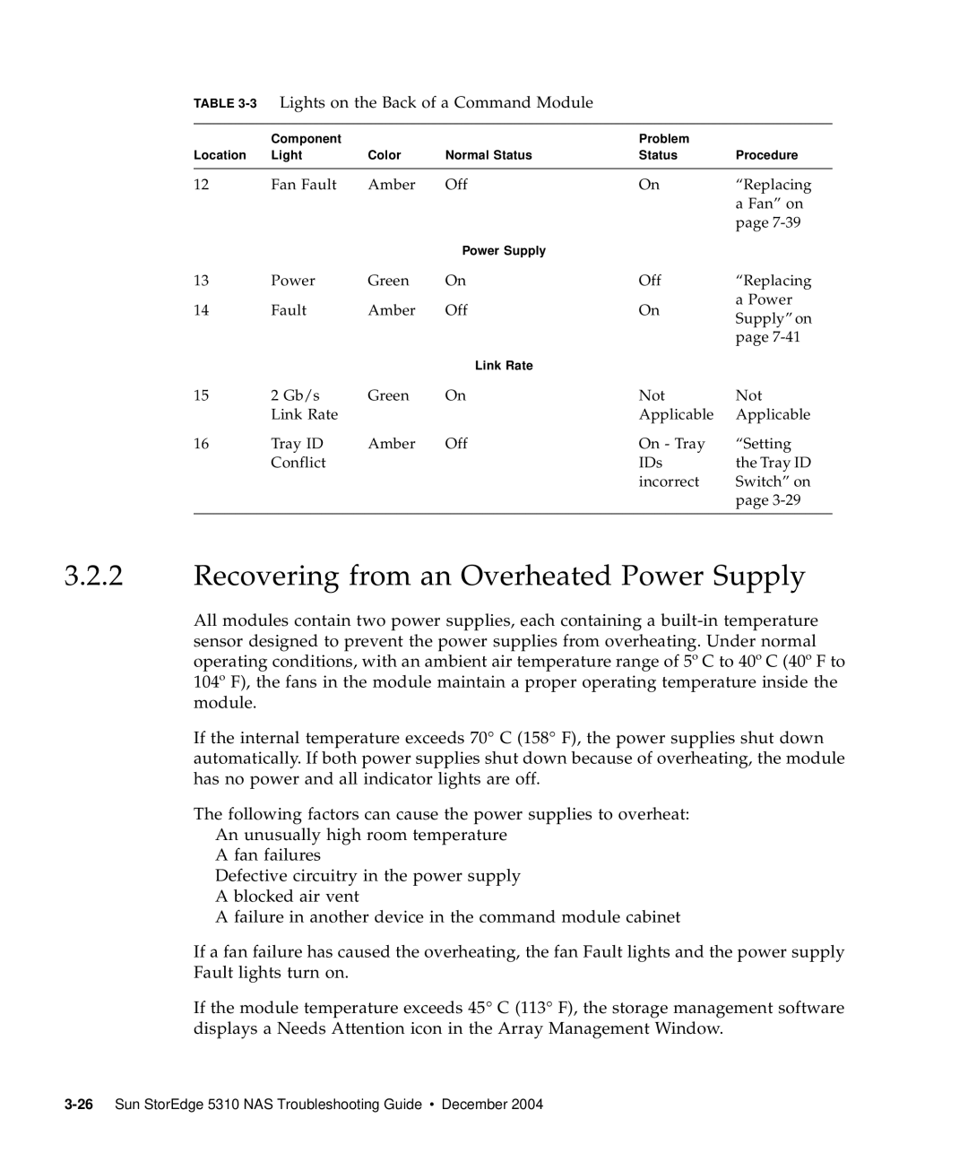 Sun Microsystems 5310 NAS manual Recovering from an Overheated Power Supply 