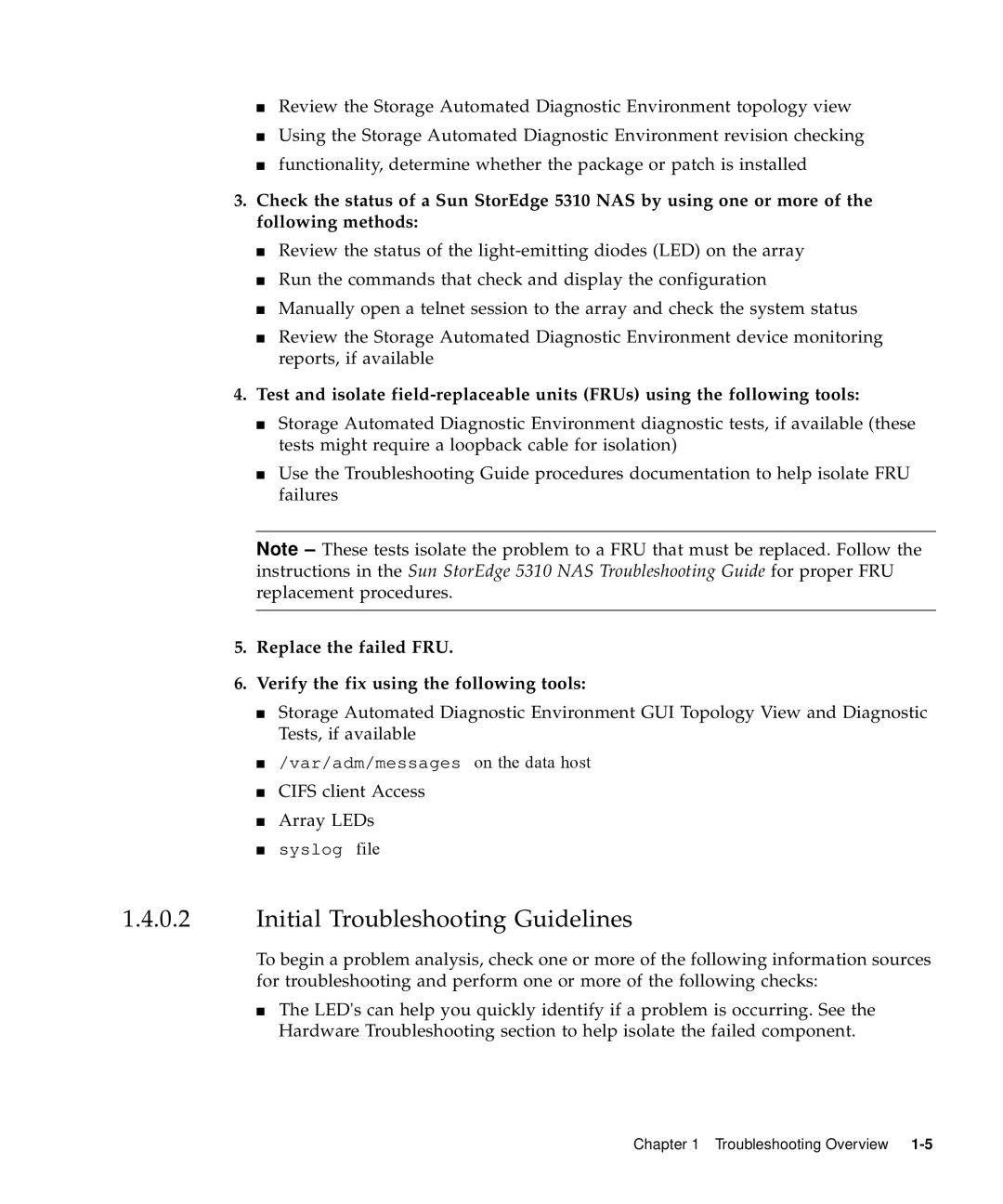 Sun Microsystems 5310 NAS manual Initial Troubleshooting Guidelines 