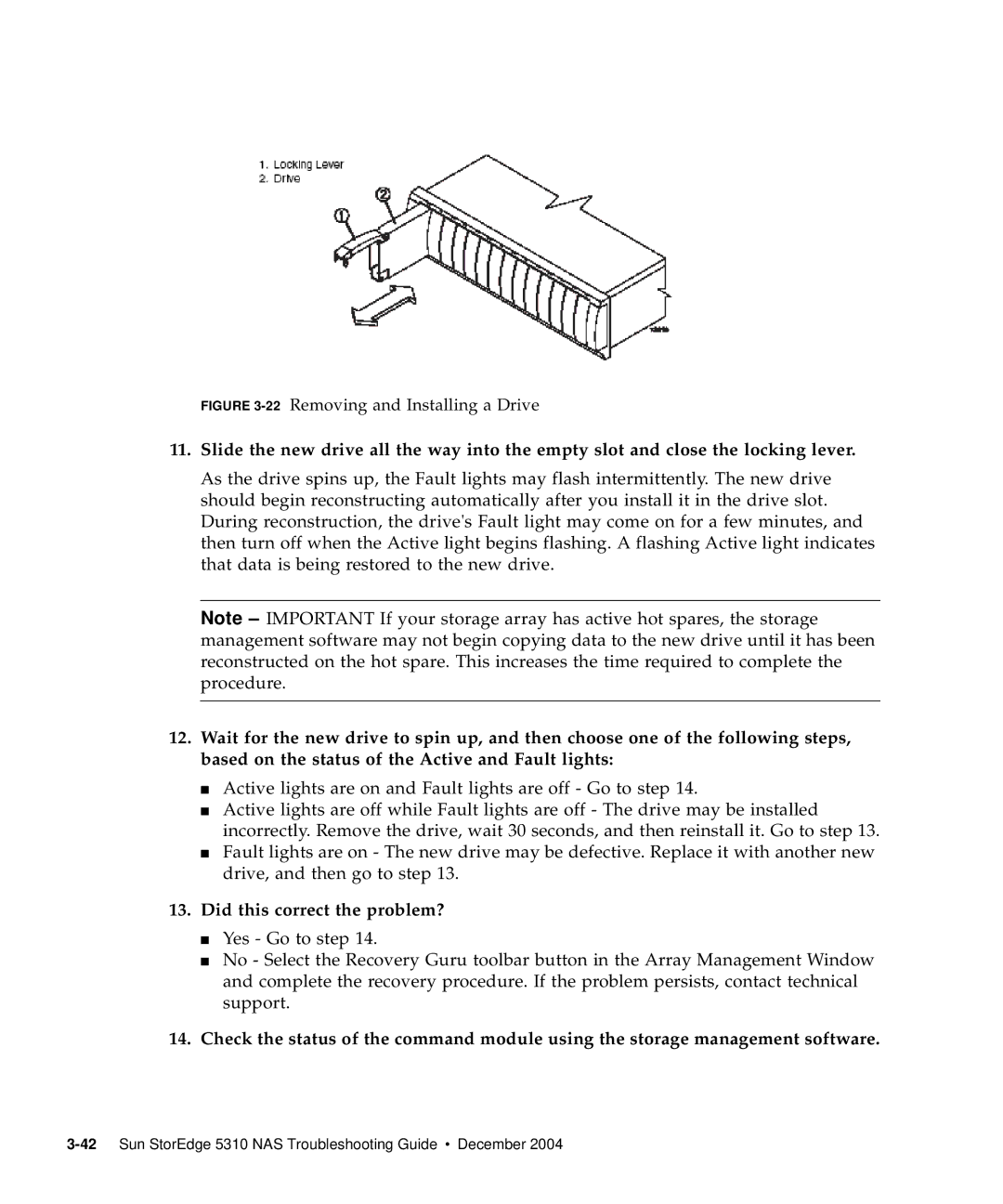 Sun Microsystems 5310 NAS manual 22Removing and Installing a Drive 