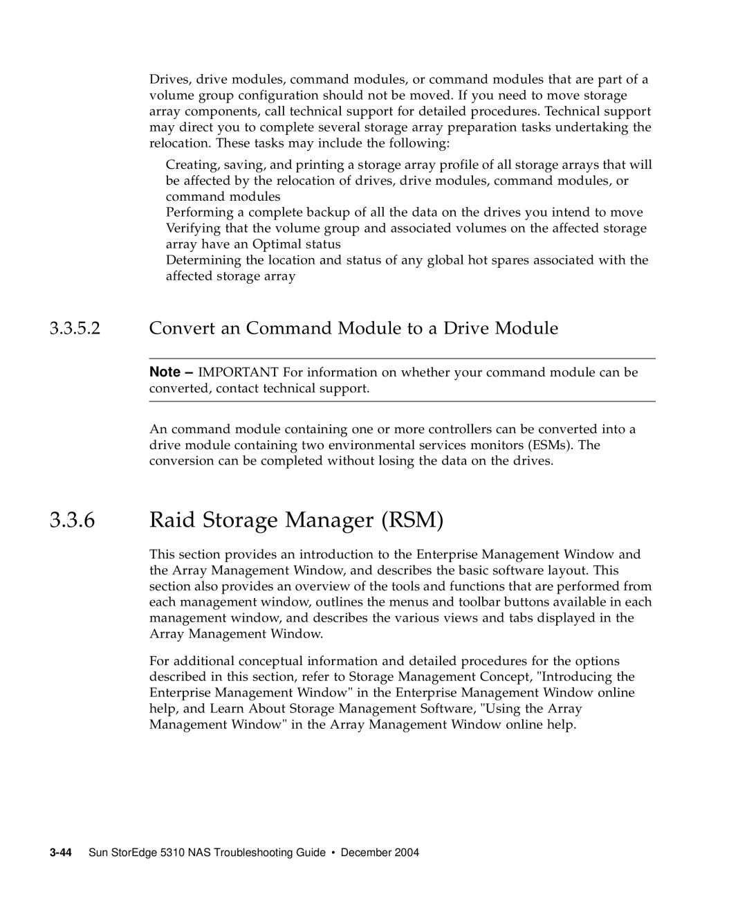 Sun Microsystems 5310 NAS manual Raid Storage Manager RSM, Convert an Command Module to a Drive Module 